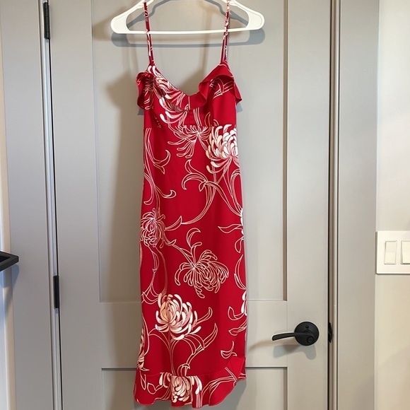 Vintage Red Floral Midi Dress Medium y2k 90s - Picture 1 of 7
